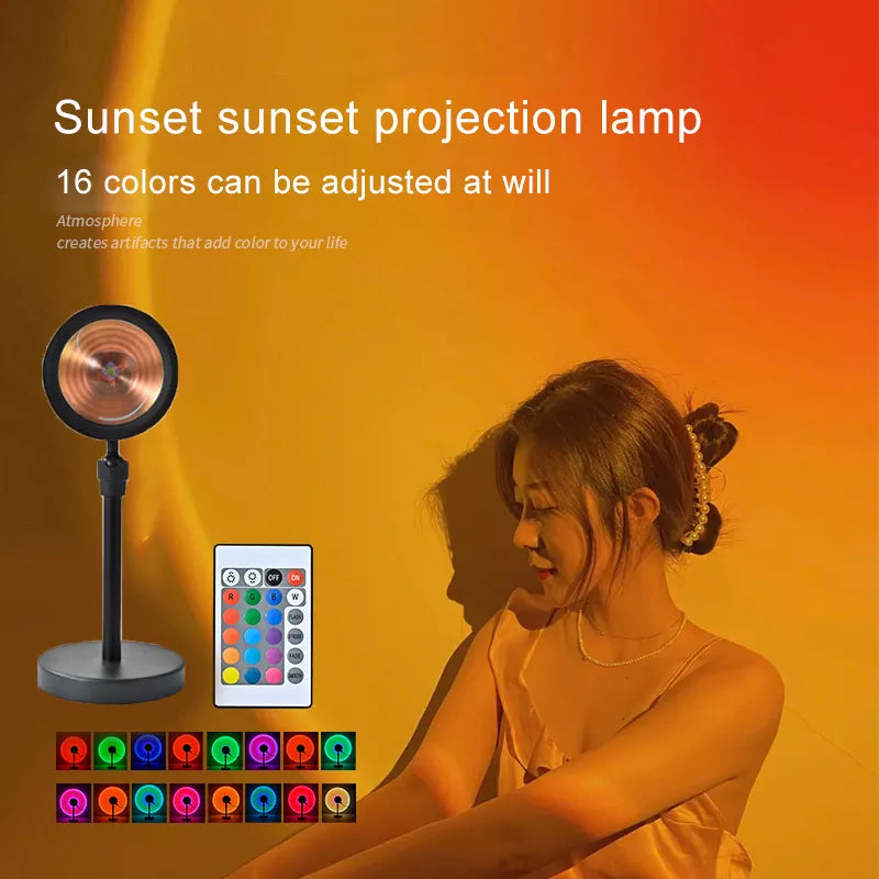 Sunset Lamp Projection Led Lights With Remote And Adjustable Rod, 16 Colors Night Light, LED Sunset Projection Lamp