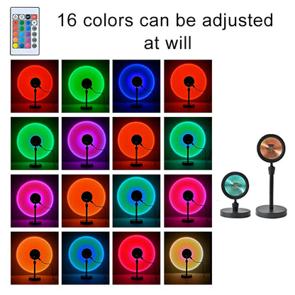 Sunset Lamp Projection Led Lights With Remote And Adjustable Rod, 16 Colors Night Light, LED Sunset Projection Lamp