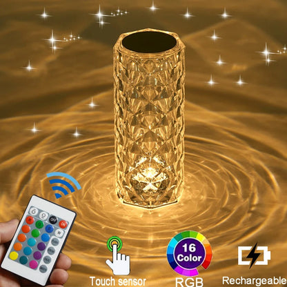 LED Crystal Table Rose Lamp Light Projector 3/16 Colors Touch RGB Adjustable Diamond Atmosphere Light USB Touch Night Light