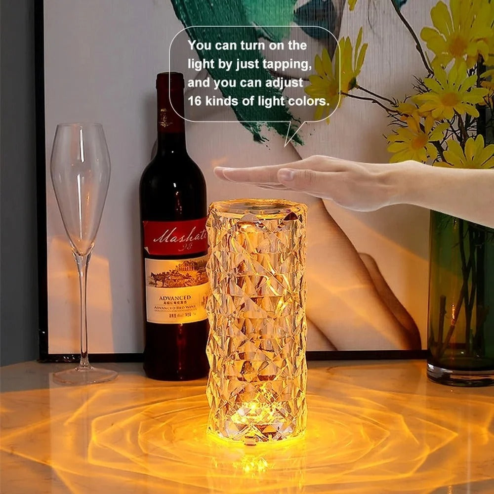 LED Crystal Table Rose Lamp Light Projector 3/16 Colors Touch RGB Adjustable Diamond Atmosphere Light USB Touch Night Light