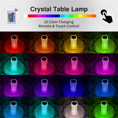 LED Crystal Table Rose Lamp Light Projector 3/16 Colors Touch RGB Adjustable Diamond Atmosphere Light USB Touch Night Light