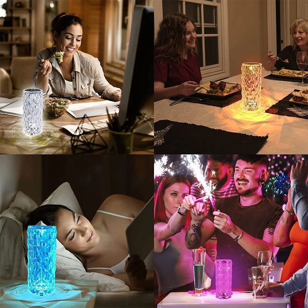 LED Crystal Table Rose Lamp Light Projector 3/16 Colors Touch RGB Adjustable Diamond Atmosphere Light USB Touch Night Light