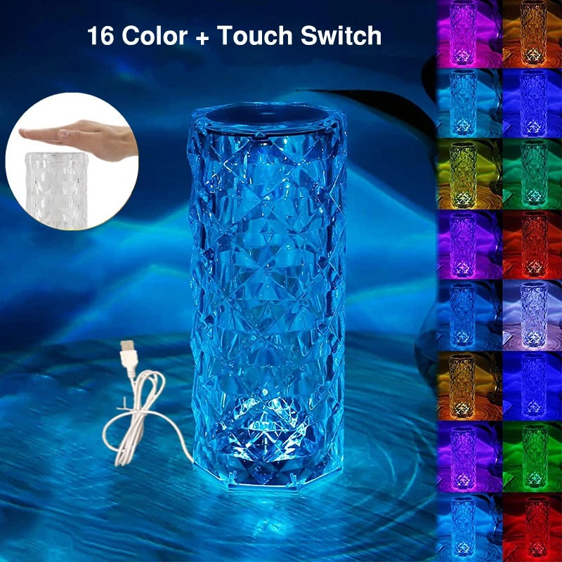 LED Crystal Table Rose Lamp Light Projector 3/16 Colors Touch RGB Adjustable Diamond Atmosphere Light USB Touch Night Light