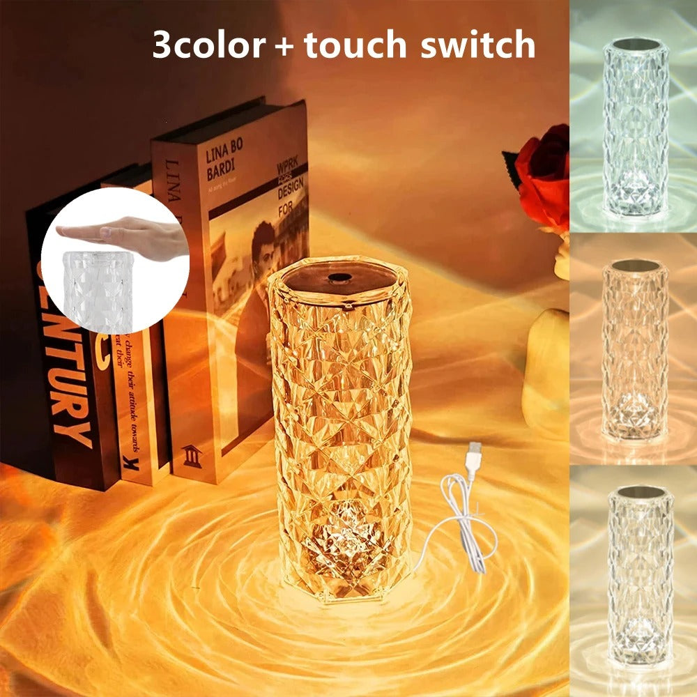 LED Crystal Table Rose Lamp Light Projector 3/16 Colors Touch RGB Adjustable Diamond Atmosphere Light USB Touch Night Light